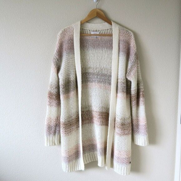 ANTHROPOLOGIE NUMPH Wool Mohair Striped Cardigan Sz S Metallic Longline Knit - Picture 9 of 10